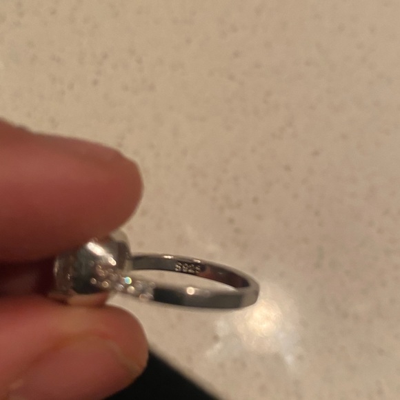 Halo Princess Cut Engagement Ring Stamped 925 Silver Partial Pave Band Two Sizes - Picture 4 of 15